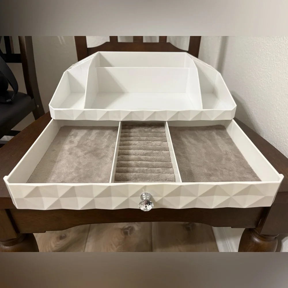 Elegant White Makeup & Jewelry Organizer with multiple compartments